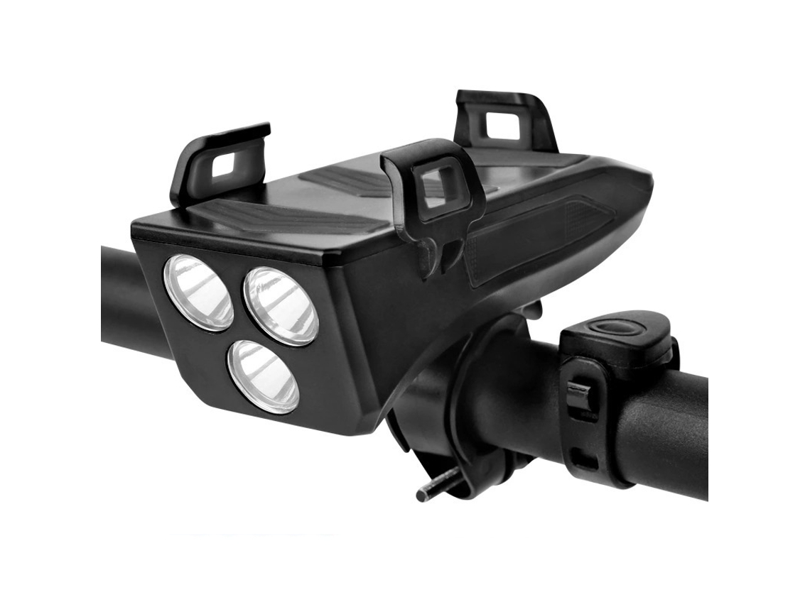 Luz De Bicicleta Com Suporte Para Celular, À Prova D'água, Com Led, Preto