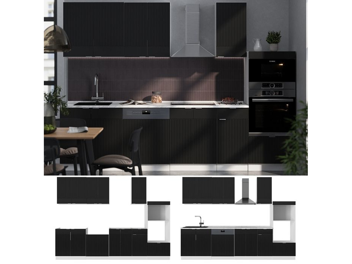 Cozinha Fame-line, 300cm Com Armário Alto, Sem Pt, Preto Listrado/branco, Vicco 51087