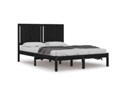Estrutura De Cama Vidaxl Preto Madeira De Pinho Maciça (195.5 X 145.5 X 31 Cm)