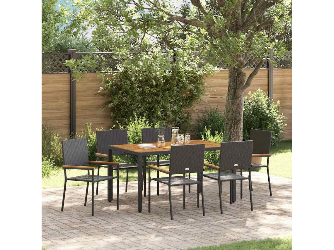 Vidaxl Conjunto De Jantar Para Jardim 7 Pcs Preto Vime Pe
