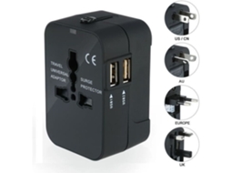 Adaptador De Viagem Universal, Compatível Com Eua, Ue, Reino Unido E Austrália, Com 2 Portas Usb Para Câmeras, Celulares, Tablets E Ipads, Preto