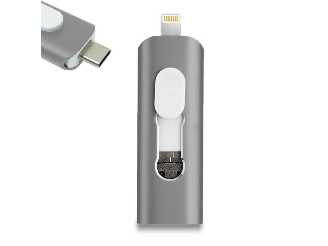 Pen Drive Usb 128 Gb Cool 3 Em 1 Lightning / Tipo-C / Micro-Usb Cinzento Pen Drives