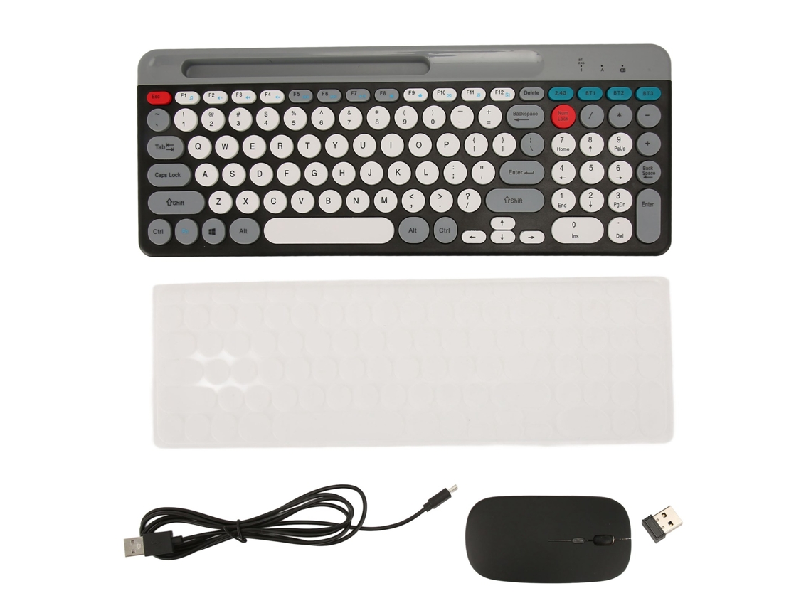 Aetheria conjunto Teclado e Mouse Sem Fio Recarregável 2.4g Bluetooth Estilo Retrô Preto