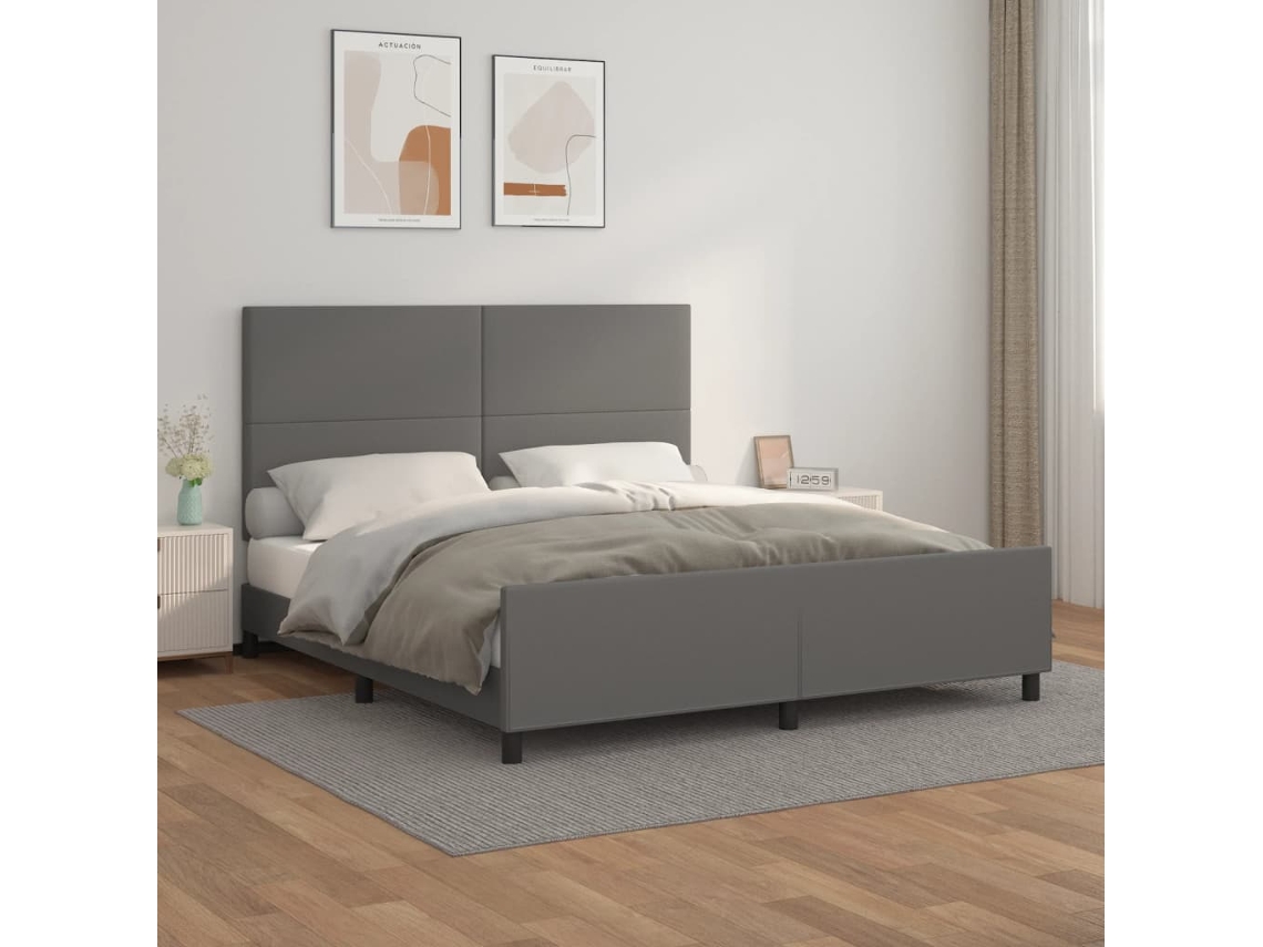 Vidaxl Estrutura Cama C/ Cabeceira Couro Artificial 160x200cm Cinzento