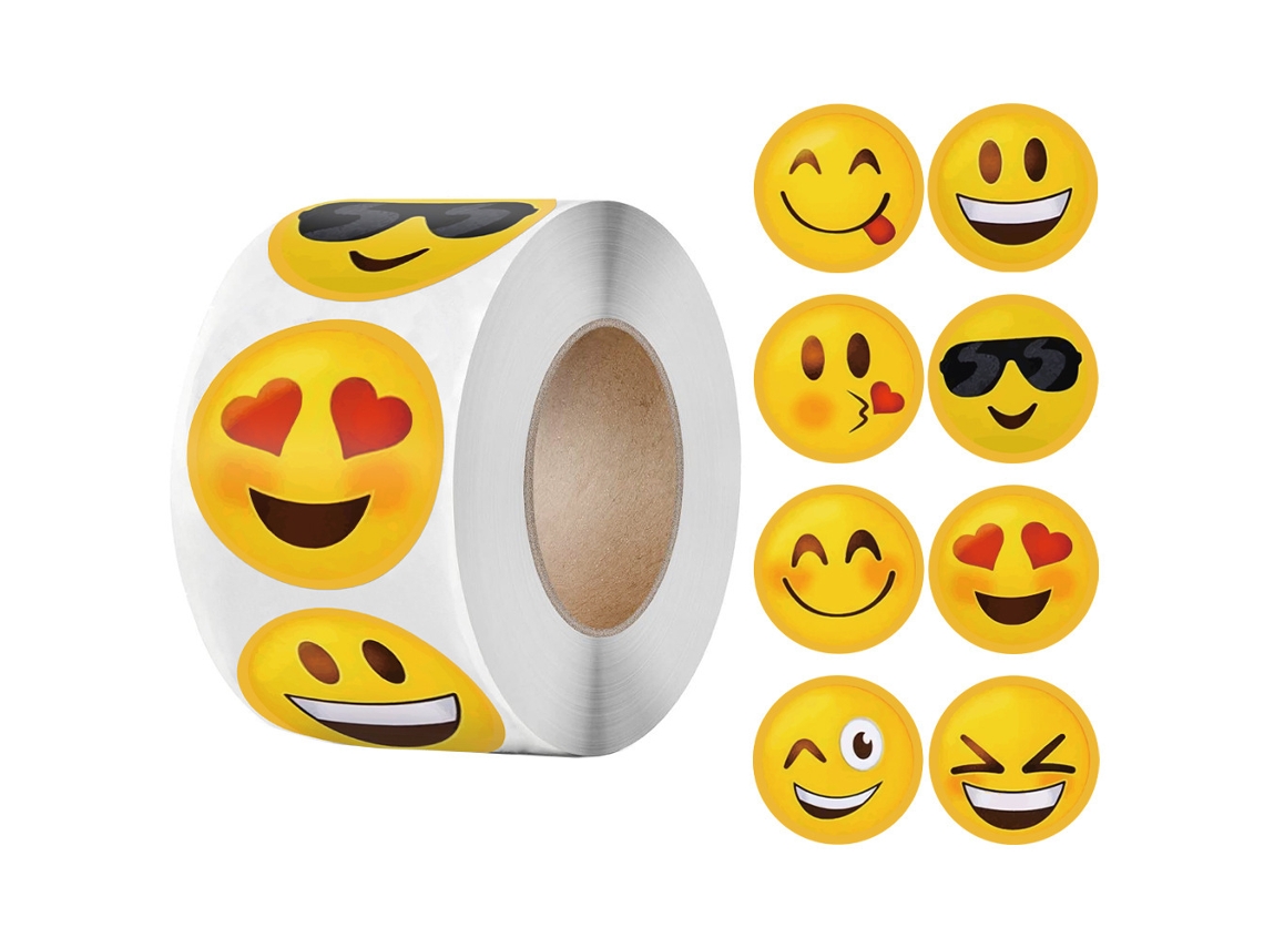 500 Folhas/rolo de Adesivos Divertidos com Carinhas Sorridentes de Desenho Animado, 2,5 Cm/1,0 Polegada de Diâmetro. MDUG (8 Modelos)
