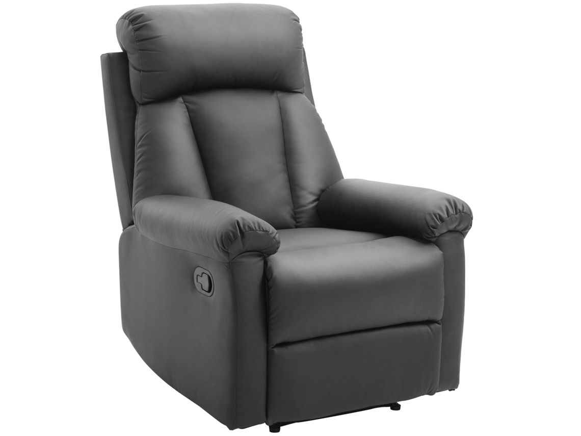 Poltrona relax reclinável estofada em PU, com apoio para os pés retrátil, encosto alto e braços (80x97x107 cm) preto S/MARCA