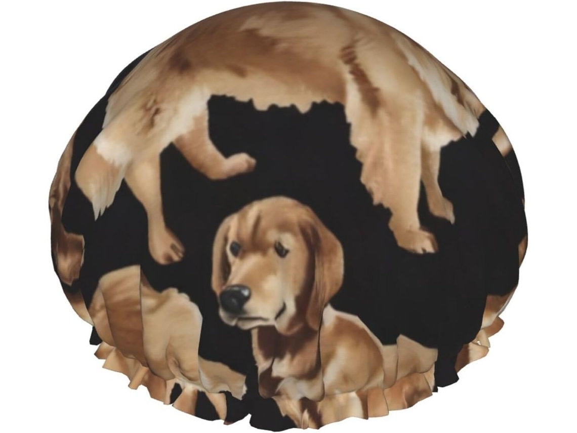 Touca De Banho Estampada Com Golden Retrievers – Reutilizável, Dupla Camada, Essencial Para Viagens, Ideal Para Hotéis