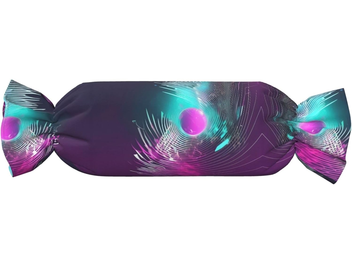 Almofada Cilíndrica Formato de Doce com Estampa Ondas Sonoras Musicais 100 % Poliéster Ideal para Viagens,