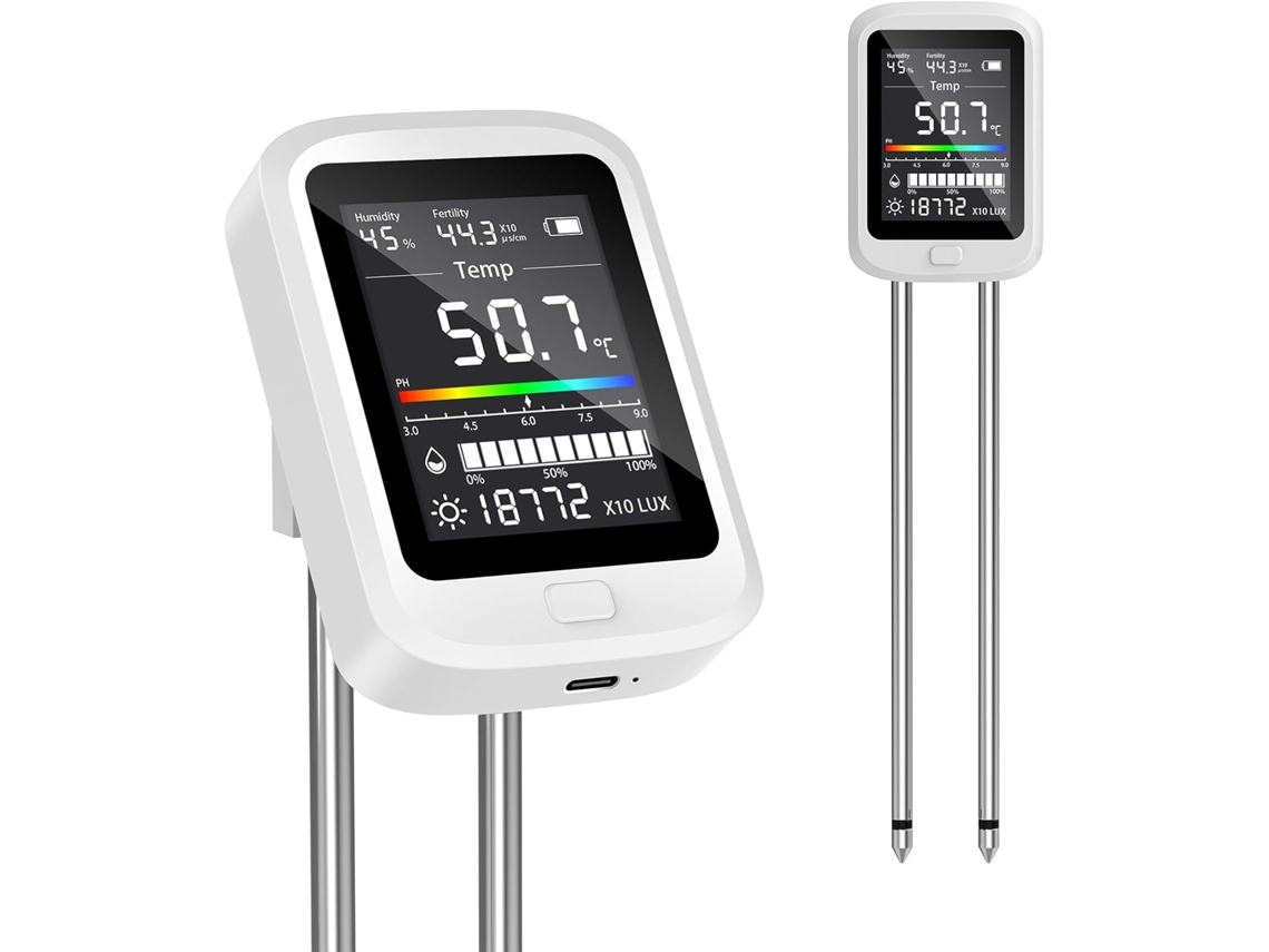 Medidor De Ph Do Solo Recarregável 6em 1com Visor Giratório Para Medir Umidade, Luz, Temperatura E Nutrientes