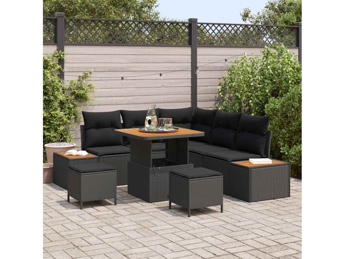 Vidaxl Conjunto De Sofá De Jardim 8 Unid. 7-número De Lugares Preto