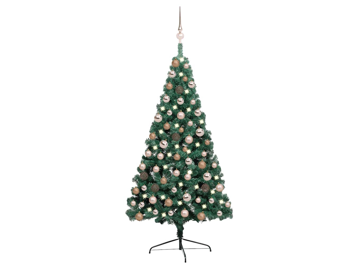Vidaxl Meia Árvore Natal Artificial Pré-iluminada C/ Bolas Verde