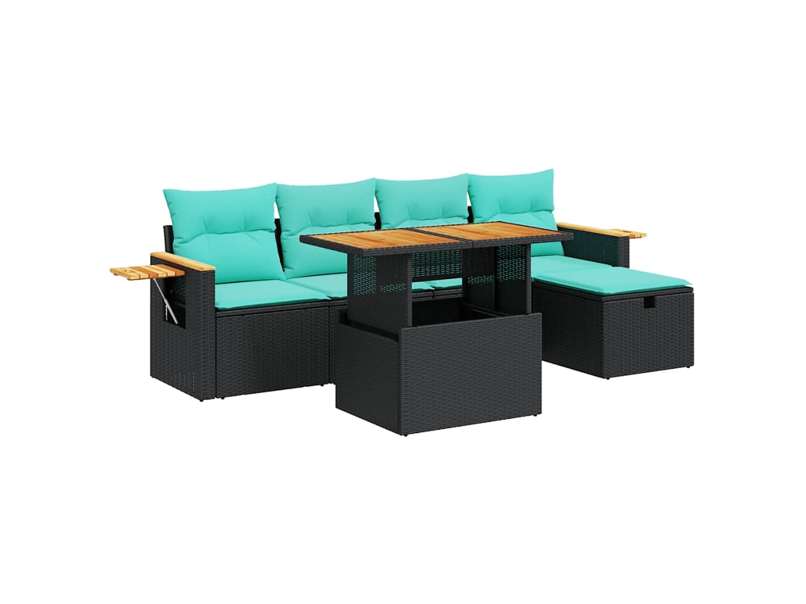Conjunto de 6 Sofás Jardim com Almofadões Vime Pe/acácia Preto MAISON EXCLUSIVE (6 pcs)