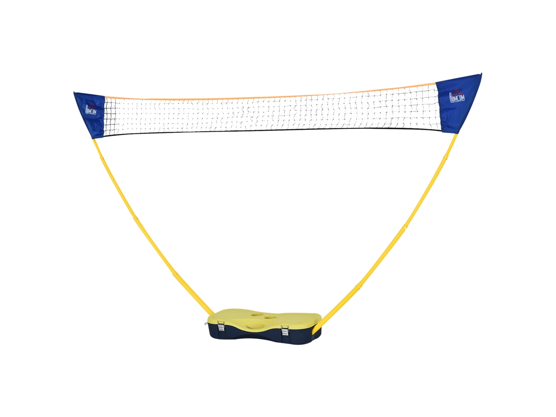 Conjunto de Badminton Completo com Rede e Suporte Portátil, Inclui 4 Raquetes, Cor Amarela e Azul, Ideal para Diversão em Interior e Exterior cs