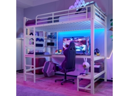 Cama Elevada 90×200 Cm, Escada, Tomada Usb+usb-c, Fita Led, Sem Colchão