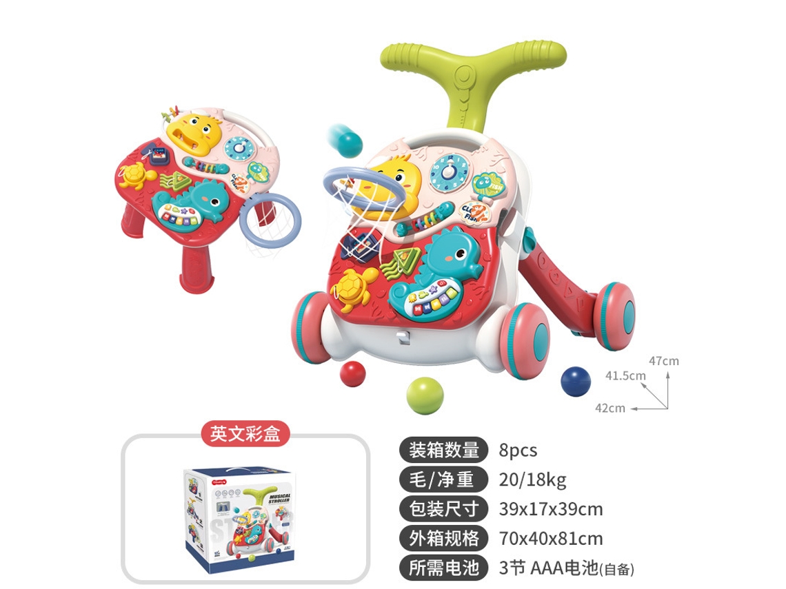Andador de Brinquedo para Bebês de 6 a 18 Meses: Carrinho Anti tombamento, Musical2 em 1/cavalo marinho/vermelho CHENNNLS