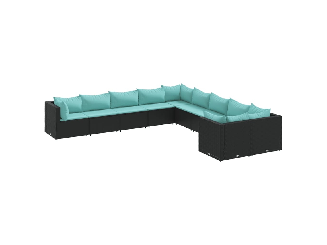 Conjunto de 10 Sofás de Jardim com Almofadões Vime Pe Preto MAISON EXCLUSIVE
