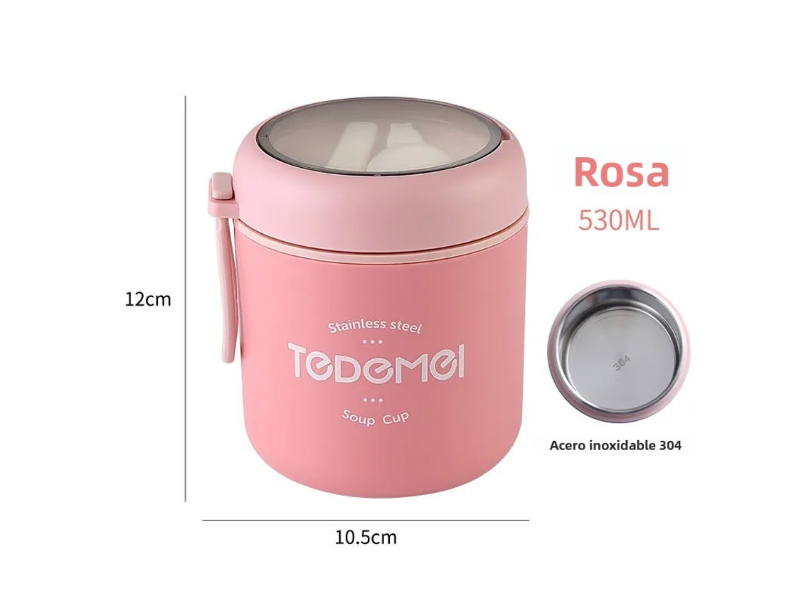 Garrafa Térmica de Aço Inoxidável para Sopa com Colher, Lancheira Térmica com Alavanca MDUG (rosa 530ml)