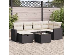Vidaxl 7 Pcs Conjunto De Sofás P/ Jardim C/ Almofadões Vime Pe Preto