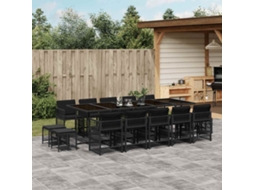 Vidaxl 15 Pcs Conjunto De Jantar P/jardim Com Almofadões Vime Pe Preto