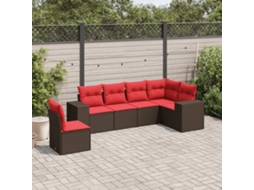 Vidaxl Conjunto De Sofá De Jardim Com 6 Peças E Almofadas Em Rattan Sintético Marrom