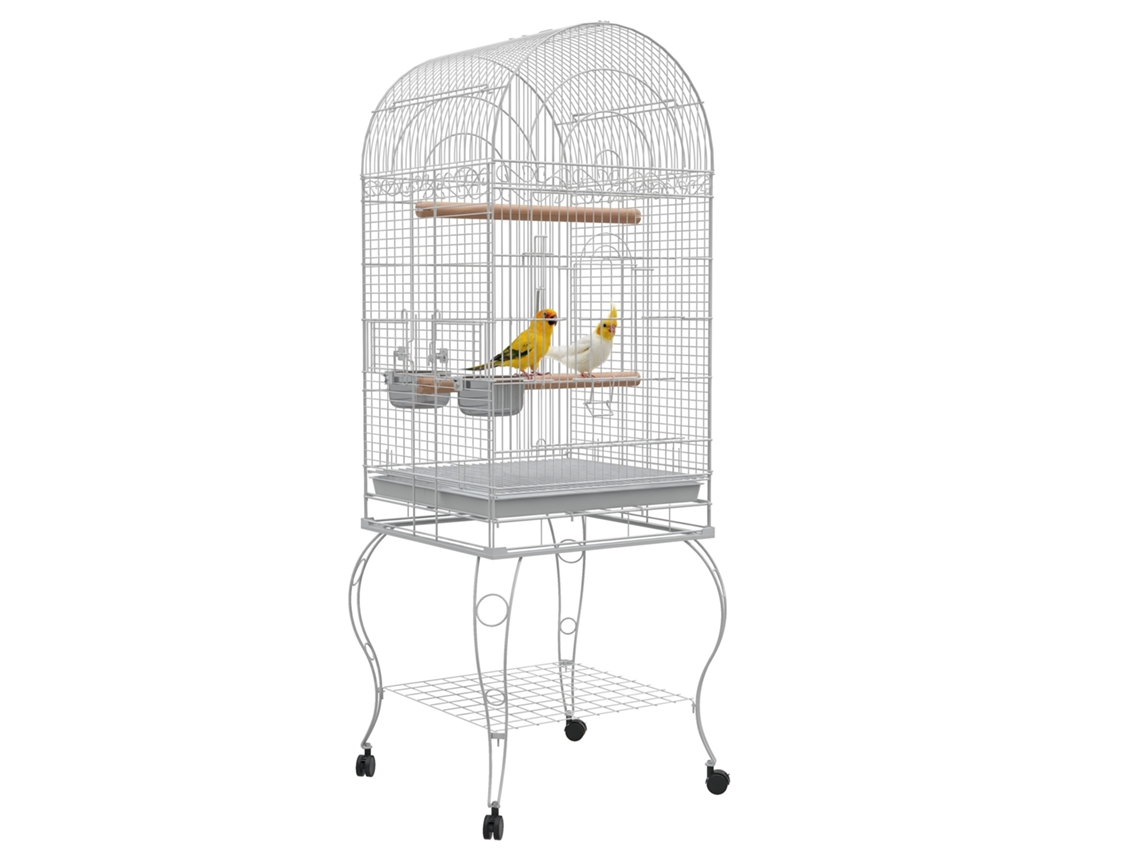 Gaiola de pássaros com rodas, bandeja, tigelas, poleiro, 51x51x153cm, branco, S/MARCA