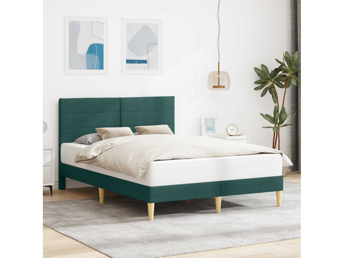 Vidaxl Estrutura Da Cama Verde-escuro 140 X 190 Cm Tecido