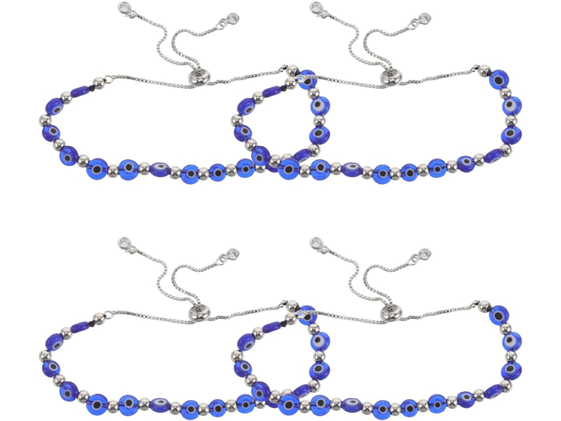 Pulseira Turca De 4 Peças Com Olho E Contas Da Sorte Para Mulheres, Ajustável Para Uso Diário