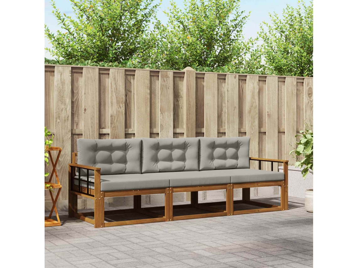 Vidaxl Conjunto De Sofás Para Exterior 3 Unid. Cinza Natural E Claro