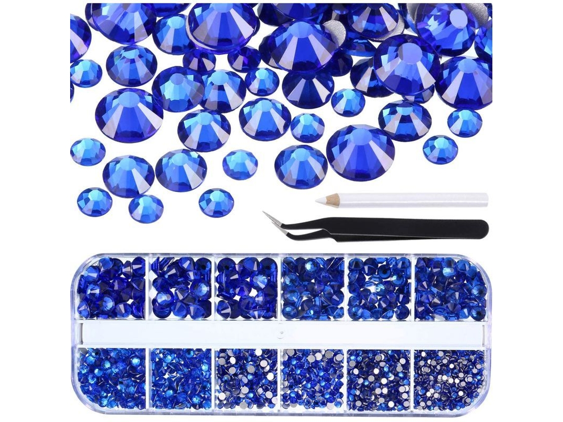 2000 Cristais de Rhinestones Planos 6 Tamanhos Redondos com Ferramentas (1.5 6 Mm)