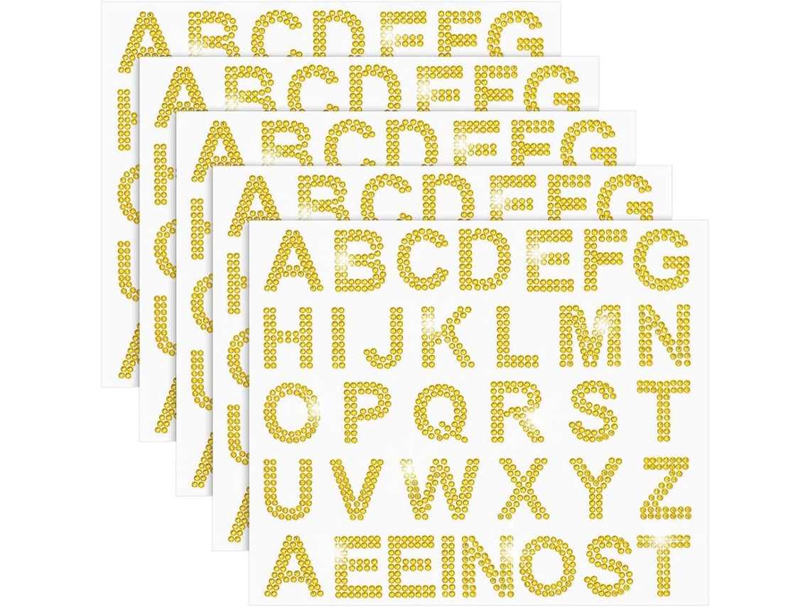 170 Adesivos de Strass Prateados, 5 Folhas com 34 Letras do Alfabeto Cada. SFUSHOS