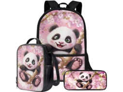 Mochila 3 Em 1 Para Meninos Com Lancheira Térmica, Porta-lápis, Estampa De Panda Kawaii, Tamanho