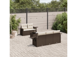 Vidaxl 6 Pcs Conjunto De Sofás Jardim C/ Almofadões Vime Pe Castanho