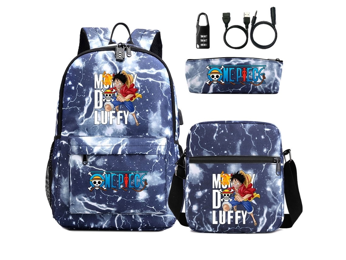 One Piece Com Trava De Senha Mochila  De Estudante De Três Peças4*