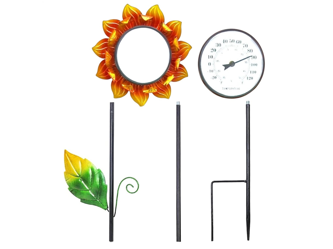 Termômetro Externo – Estaca De Metal 20cm, Design De Girassol | Dispositivo Para Medir A Temperatura No Jardim