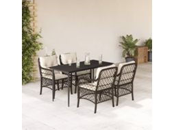 Vidaxl 5 Pcs Conjunto Jantar P/ Jardim C/ Almofadões Vime Pe Castanho