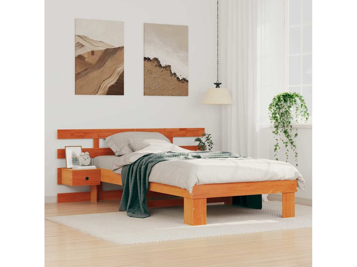 Vidaxl Estrutura Da Cama Com Cabeceira Marrom Cera 90 X 200 Cm