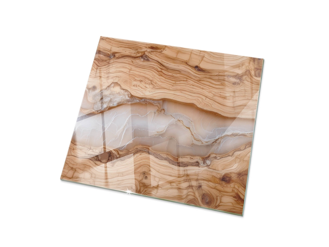 Tampo De Vidro Quadrado Espelharte (60x60 Cm - Madeira Natural Com Resina - Bege)