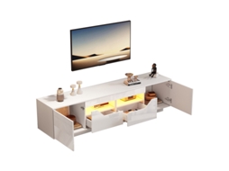 Móvel Para Tv De 180*40*45cm, Com 2 Gavetas E 2 Armários, Acabamento Brilhante E Luzes Led. Ideal Para Tvs De Até 75 Polegadas. Cor: Branco.