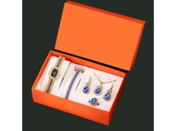 Conjunto de Presente, Relógio, Pulseira, Colar, Brincos, Anel e Caixa de Presente em Aço com Formato de Diamante SPQMENT (dourado Negro)
