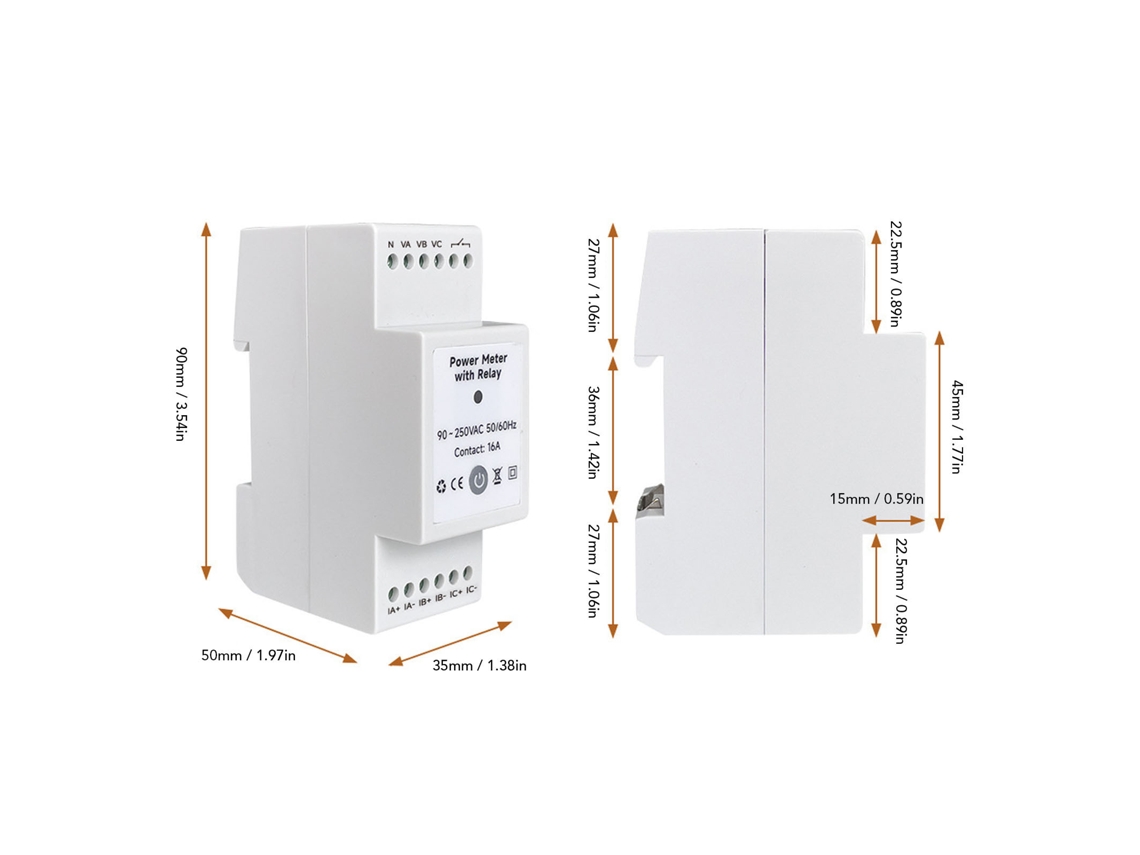 Medidor de energia inteligente trifásico de 4 fios com Wi-Fi, relé integrado e três transformadores de corrente de 300 A