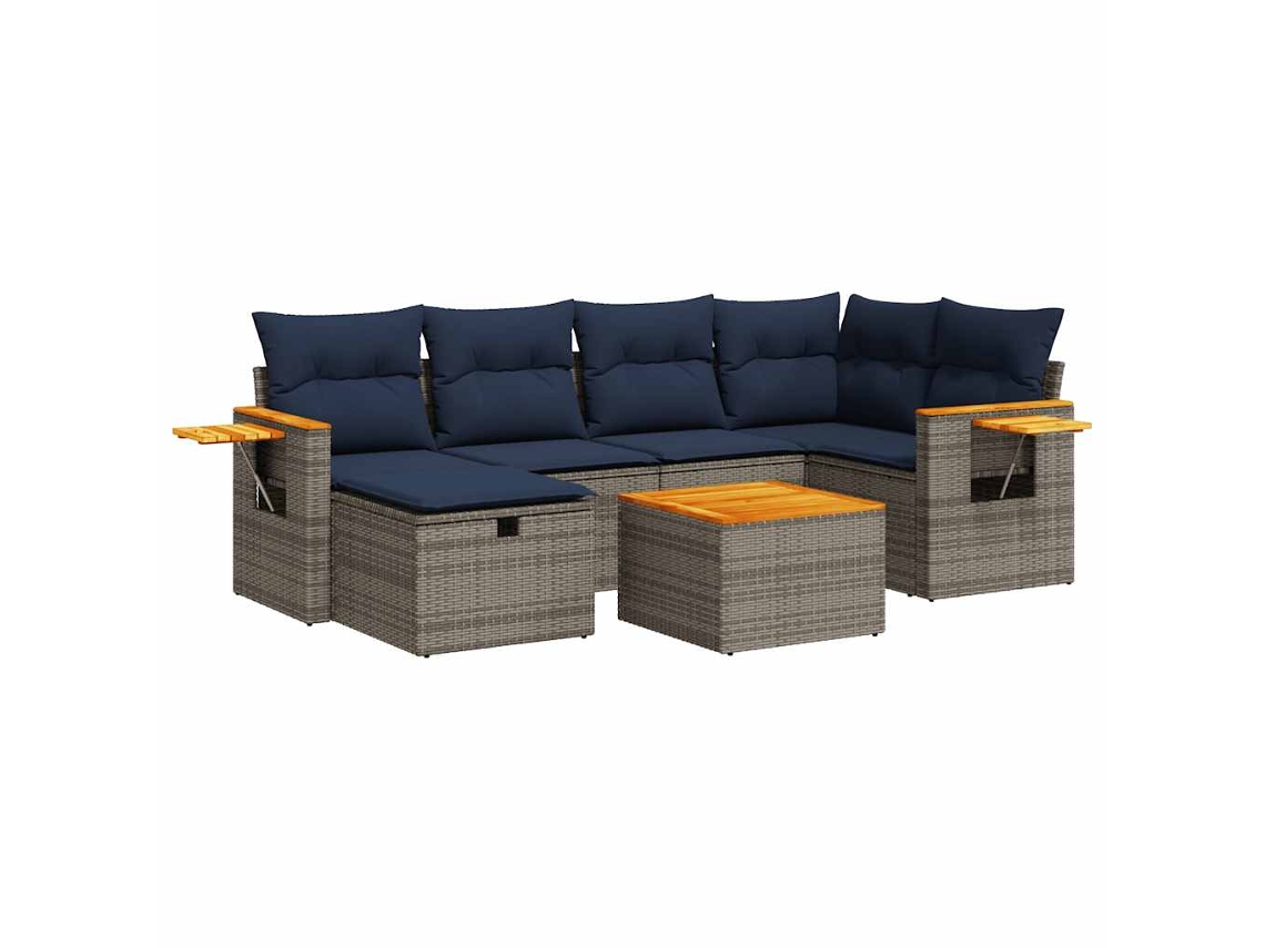 Conjunto de 7 Sofás para Jardim com Almofadões Vime Pe Cinzento MAISON EXCLUSIVE (7 pcs)