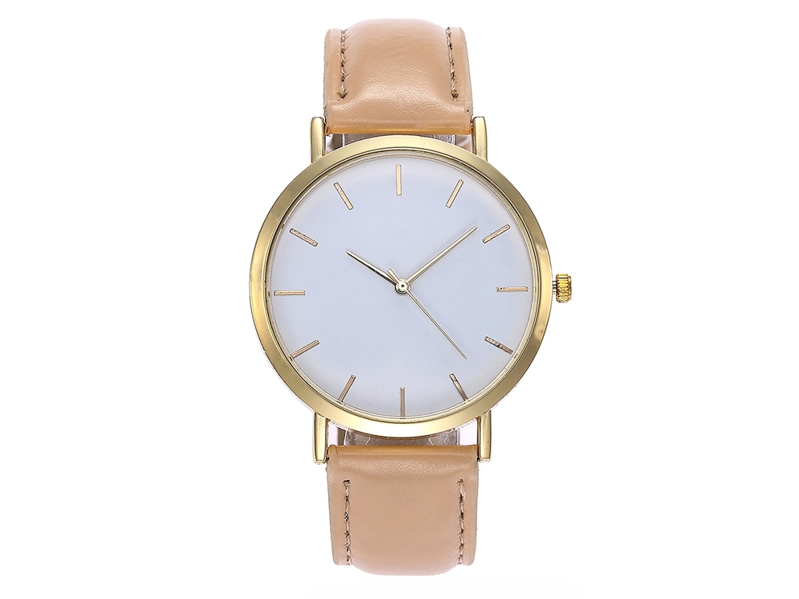 Relógio de pulso analógico de quartzo simples da Vansvar com pulseira de PU para mulheres e homens (marfim)