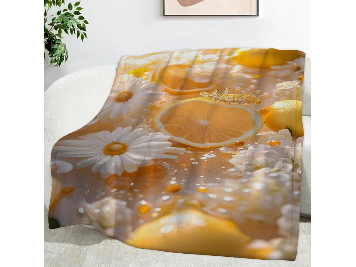 Manta Lemon Blossom Daisy 220x240 Cm Multifuncional Macia Aconchegante em Flanela Ideal para Escritório Cochil