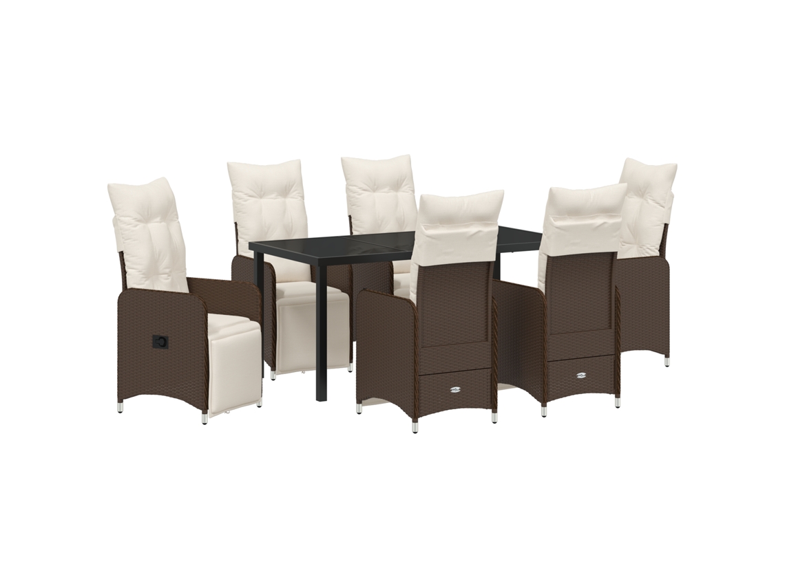 Conjunto 7 De Jantar De Jardim Com Almofadas Vidaxl Castanhas De Rattan Pe