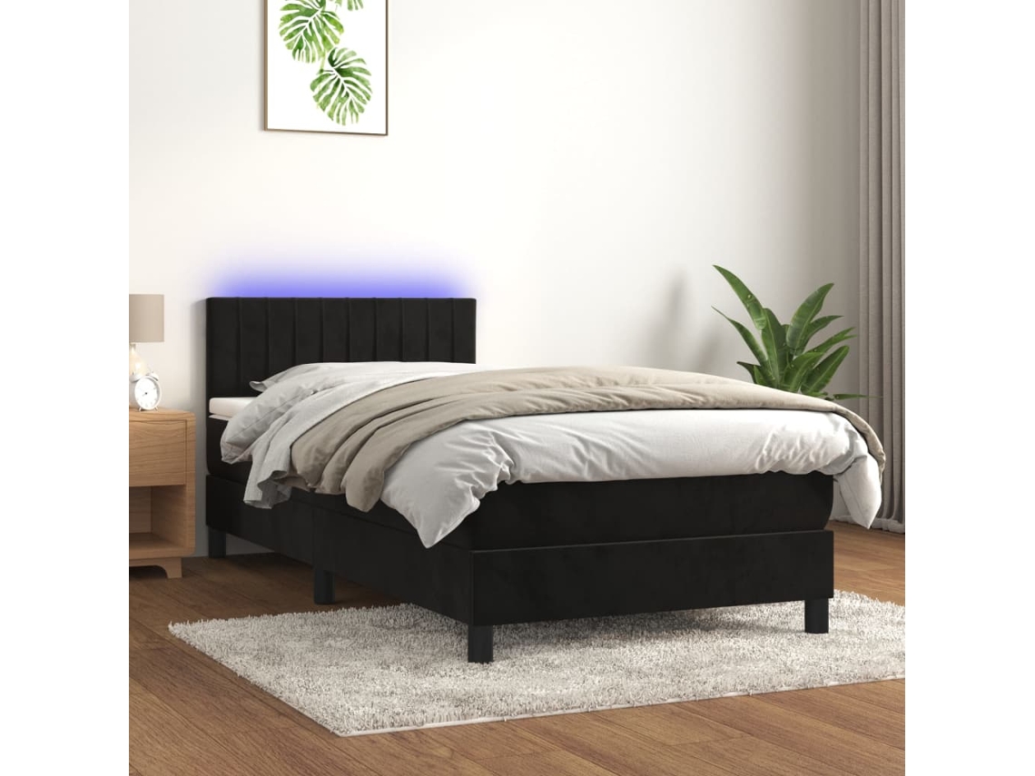 Cama Box Spring C/ Colchão/led 100x200 Cm Veludo Preto