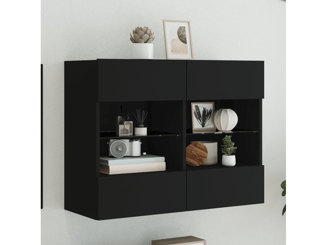 Vidaxl Móvel De Parede Para Tv Com Luzes Led 78,5x30x60,5 Cm Preto