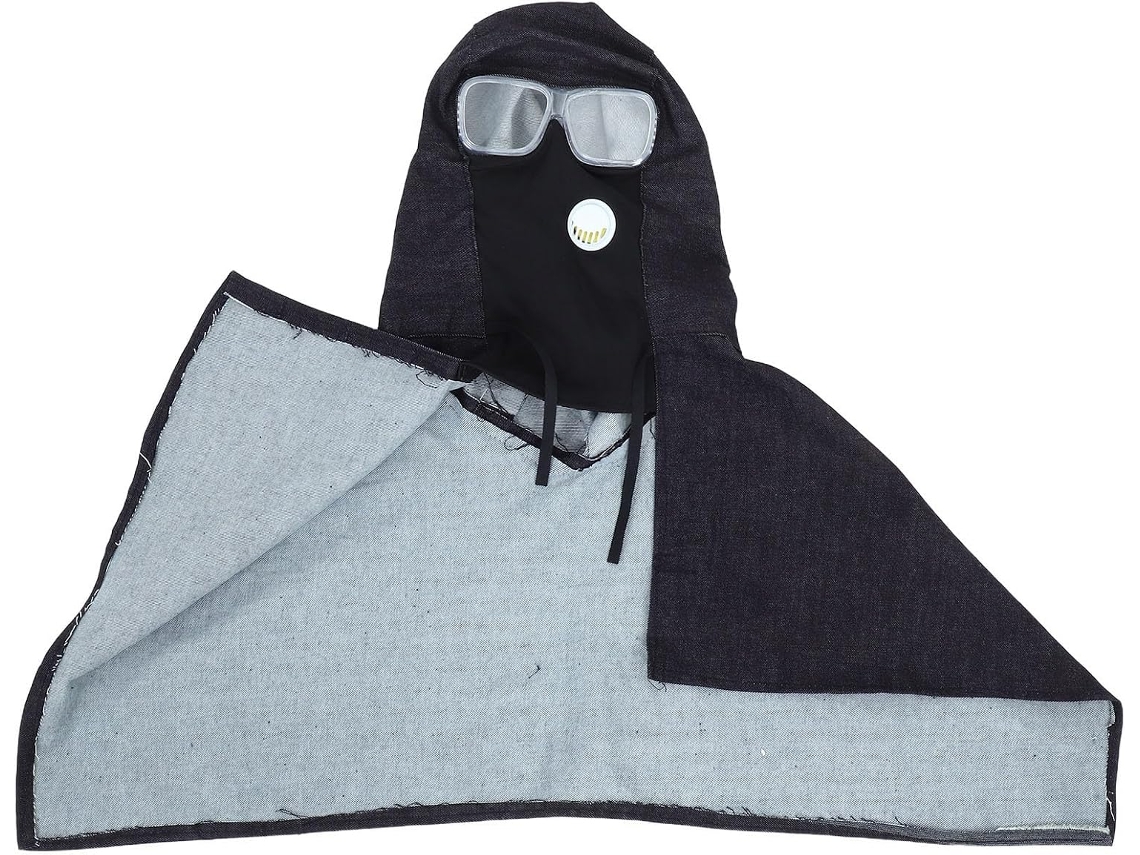 Capuz Em Denim Com Óculos De Proteção Integrados, Resistente A Manchas E Confortável.