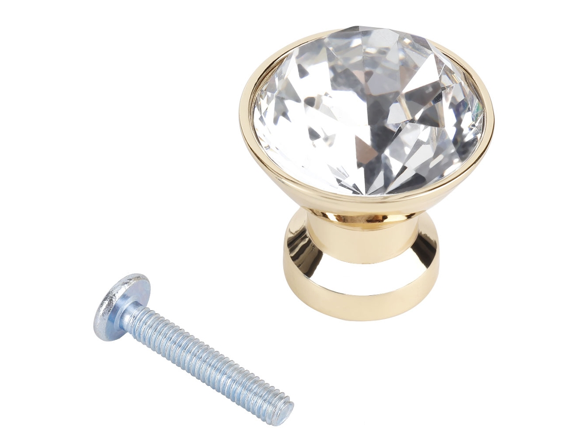 Conjunto de 4 puxadores de cristal para móveis, 30 mm, dourados, para gavetas e armários.