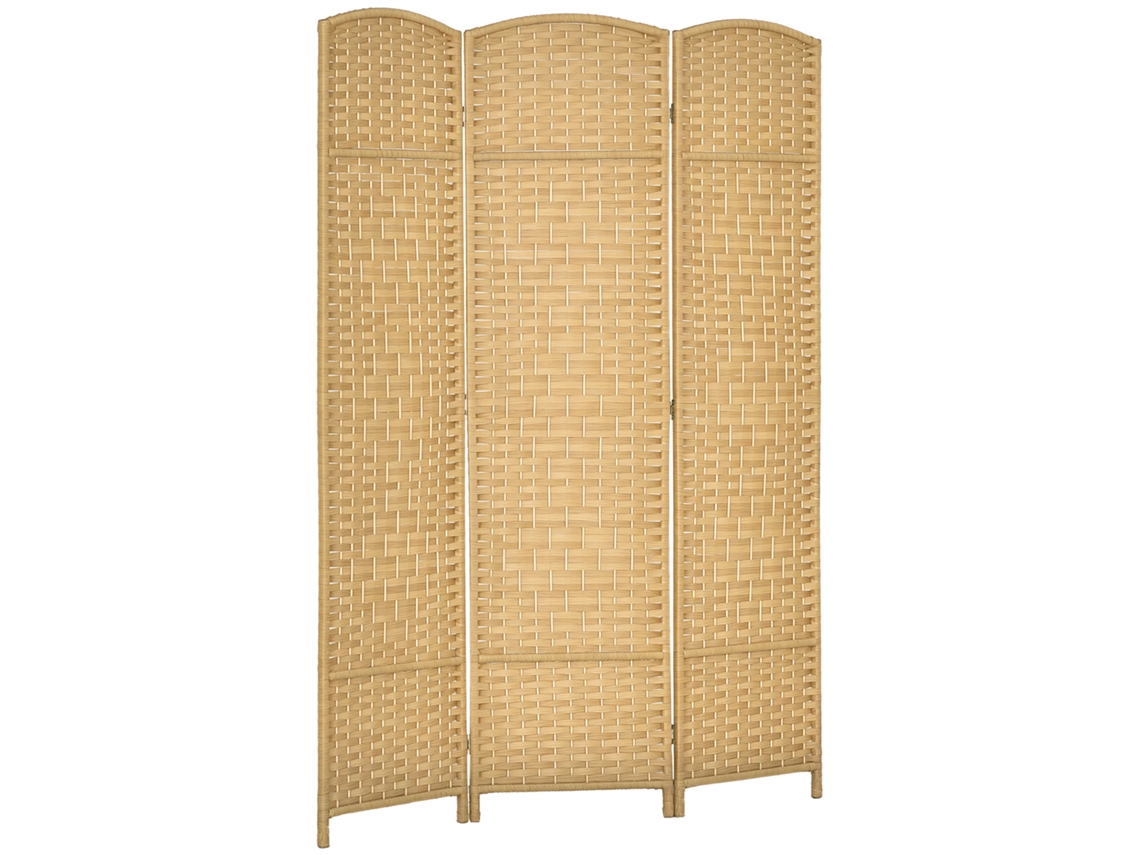 Divisória De Ambientes De Madeira Com 3 Painéis, Biombo Dobrável Para Sala De Estar Ou Quarto, 135 X 180 Cm, Madeira Natural