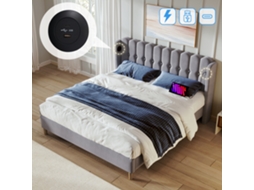Cama Casal 160x200 Cm Cinza Com Carregamento Usb-c E Lamelas